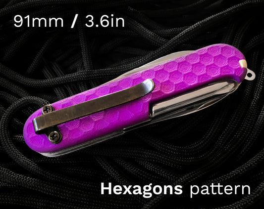 Swiss Army Knife Scales w/ Clip - 91mm/3.6in - HEXAGONS pattern